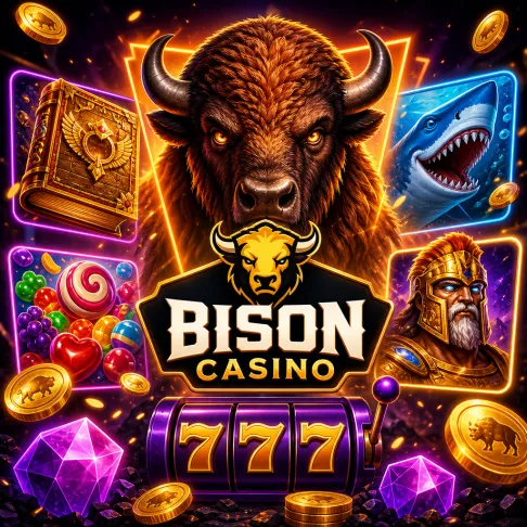 Bison Casino promo image with official logo and thematic elements in a balanced square composition.